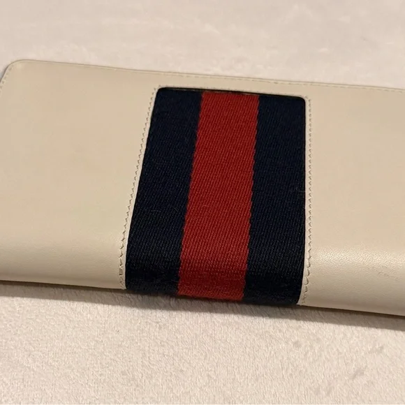 Gucci Sylvie Floral Embroidered Zip Around Wallet Ivory Leather Web Stripe - Picture 6 of 13